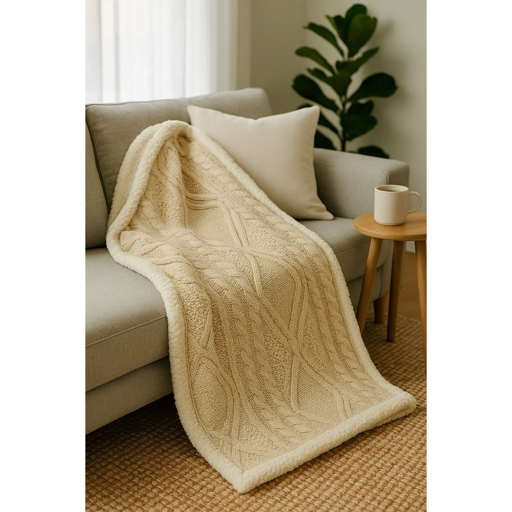 The Farmhouse by Rachel Ashwell Sherpa Plush Throw Blanket 72x48 Cozy Soft